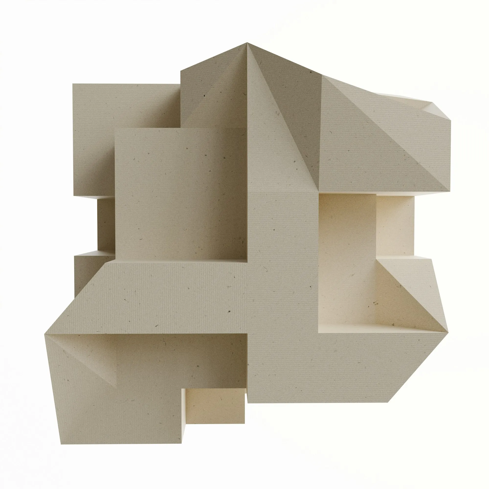 Volume branco de formas geométricas sobre fundo claro, como um render de estudo